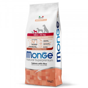 MONGE DOG PUPPY JUNIOR MINI SALMON RICE sausā barība kucēniem Lasis, rīsi 7.5kg